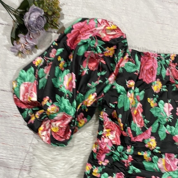 NWT For Love and Lemons Jolie Floral Ruched Puff Sleeve Mini Dress - Picture 10 of 13